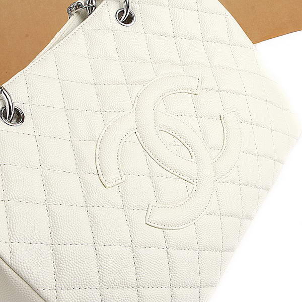 AAA Chanel Classic CC Shopping Bag A35899 White Caviar Silver Hardware Knockoff